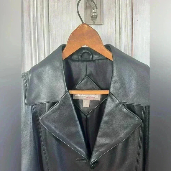 VALERIE STEVENS| Y2K black 100%leather blazer jacket button closure pockets|M - Picture 12 of 16